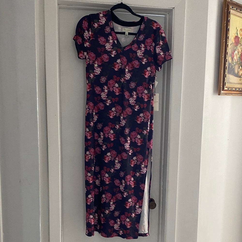 Ted Baker loungewear dark Navy and Pink Floral Midi PJ NWT size Small